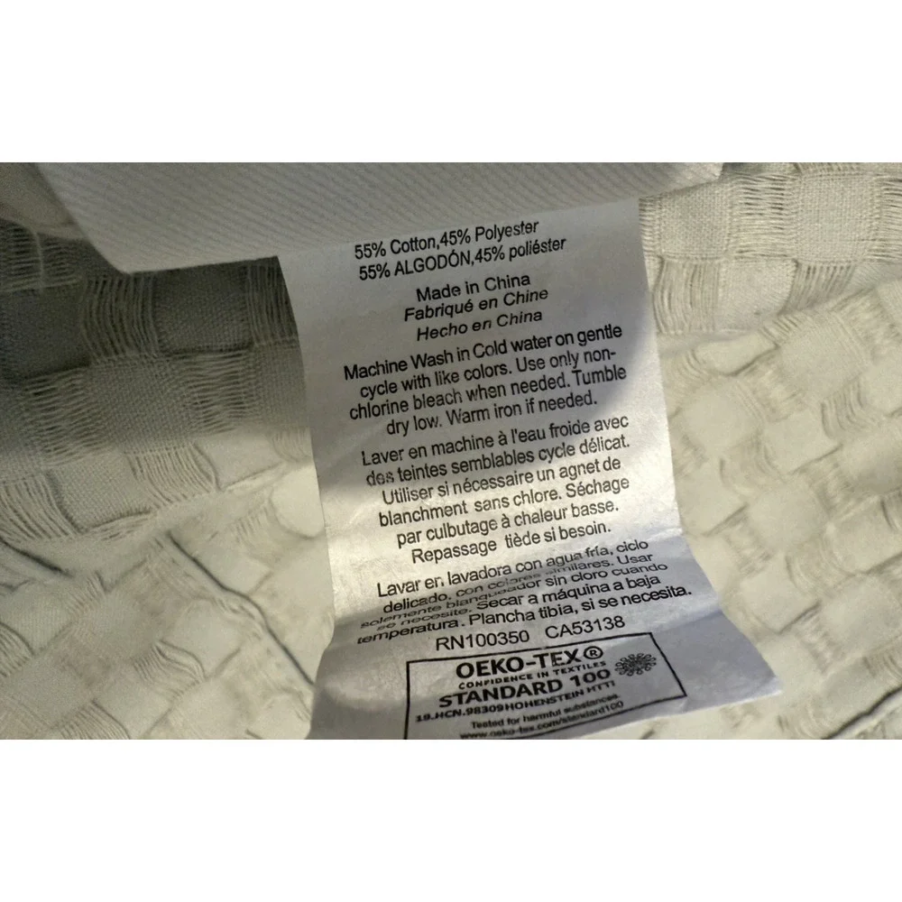 Haven OEKO-Tex Waffle Weave Shower Curtain Cotton Blend Harbor Mist Gray Green